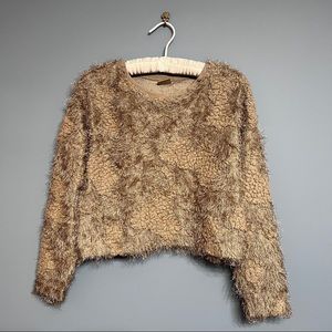 Cozy Shaggy Faur Fur Mixed Beige Pullover Sweater ZARA